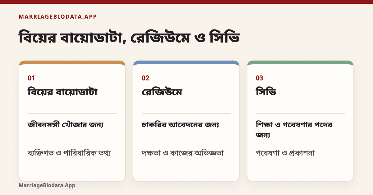 Marriage Biodata vs Resume vs CV - মূল পার্থক্যগুলো [২০২৬ গাইড]