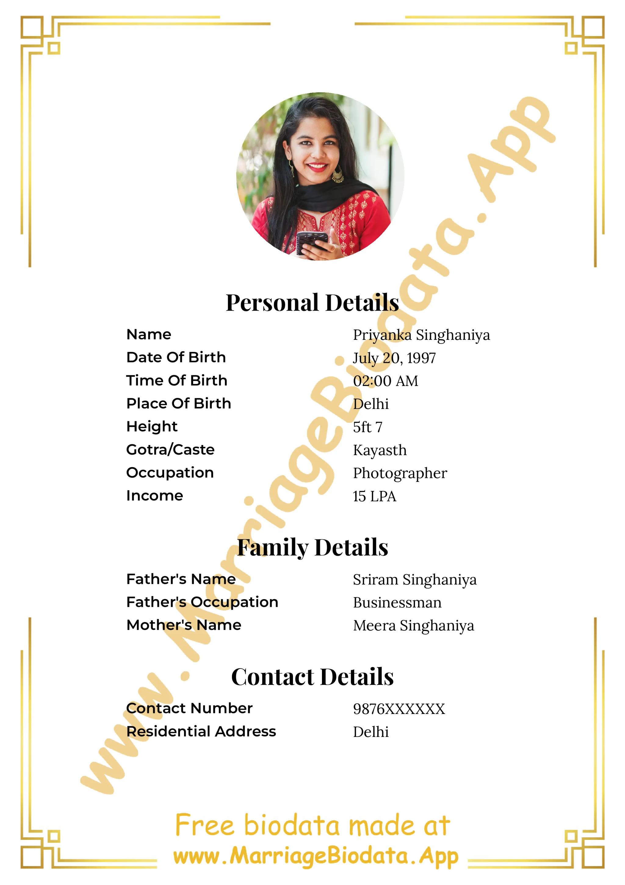 Gold Square Border marriage biodata template 2025