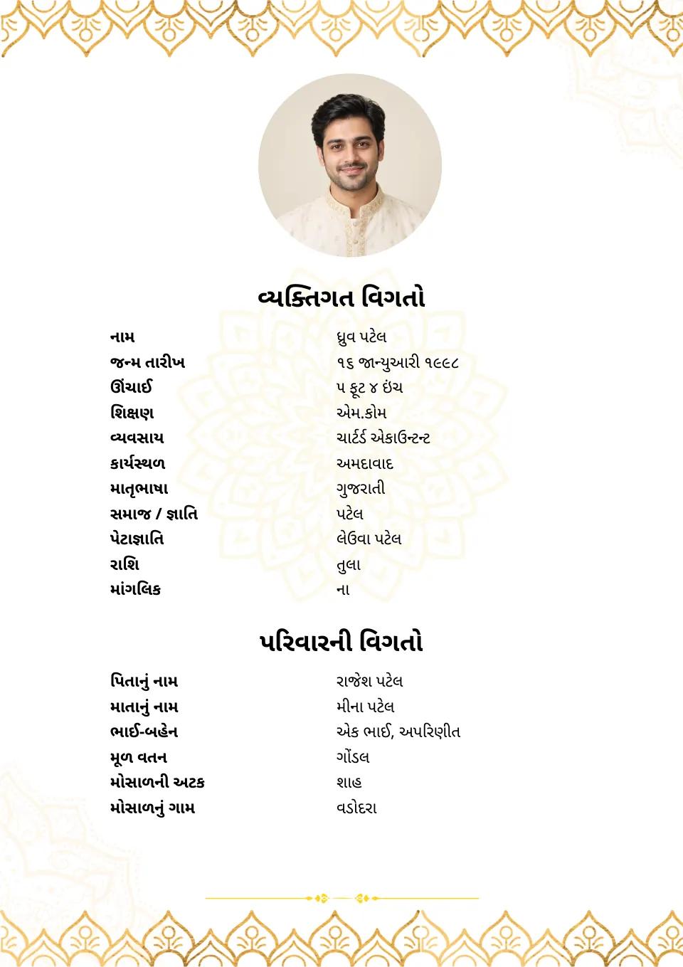 બાયોડેટા ઉદાહરણ