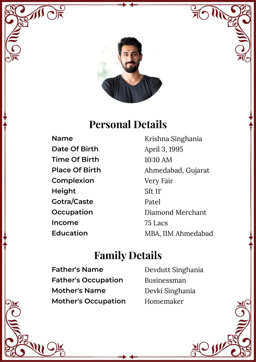 Maroon Leaf Border marriage biodata template 2025