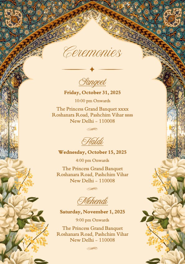 Beige and Gold Wedding Invitation Functions Page