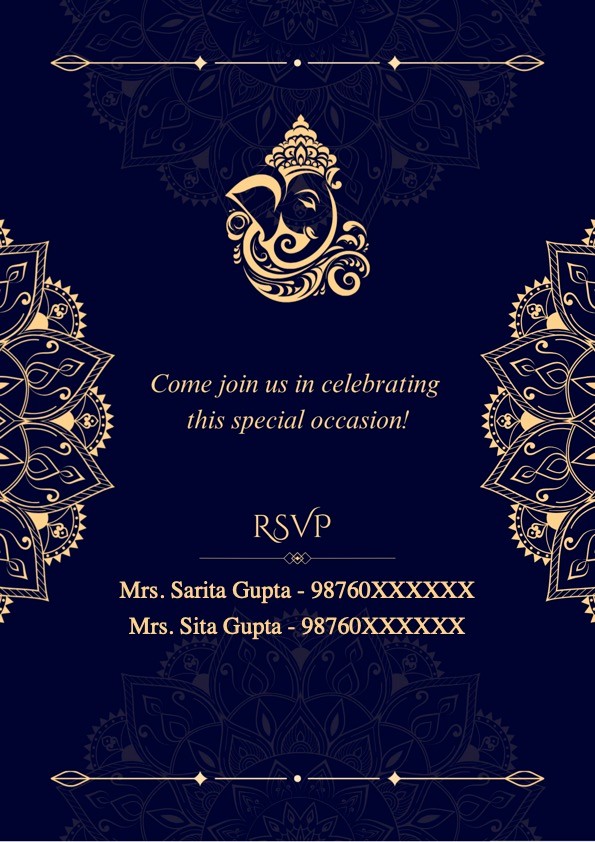 Blue and Gold Wedding Invitation RSVP Page