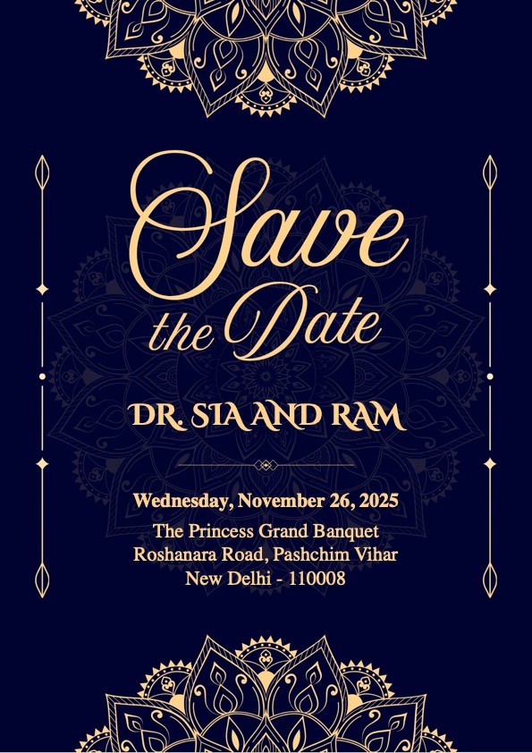 Blue and Gold Wedding Invitation Save the Date Page