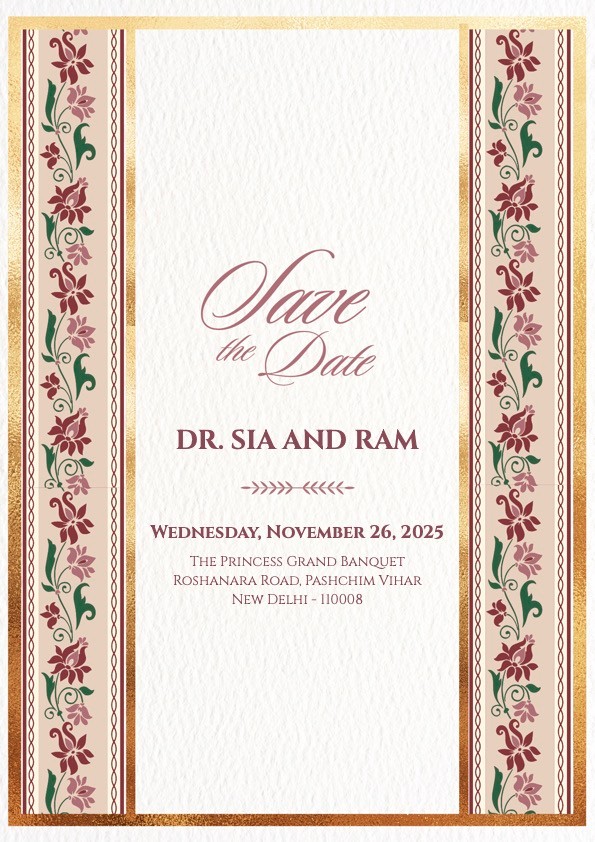 Cream and Pink Wedding Invitation Save the Date Page