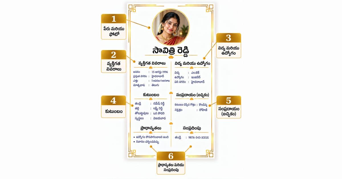 తెలుగు వివాహ బయోడేటా: ఏమి చేర్చాలి, ఏ తప్పులను తప్పించాలి