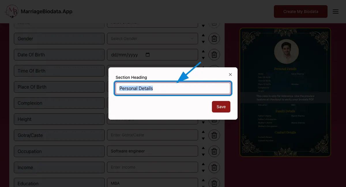 Edit the section headings