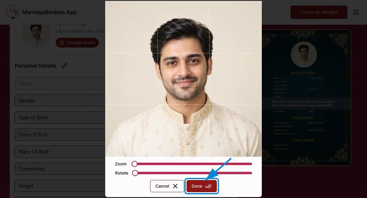 Upload and crop your photo