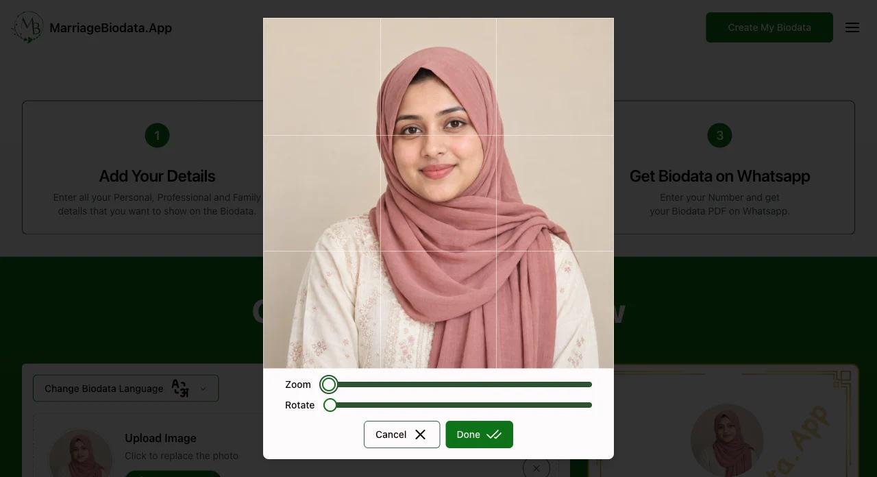 Upload and crop your photo