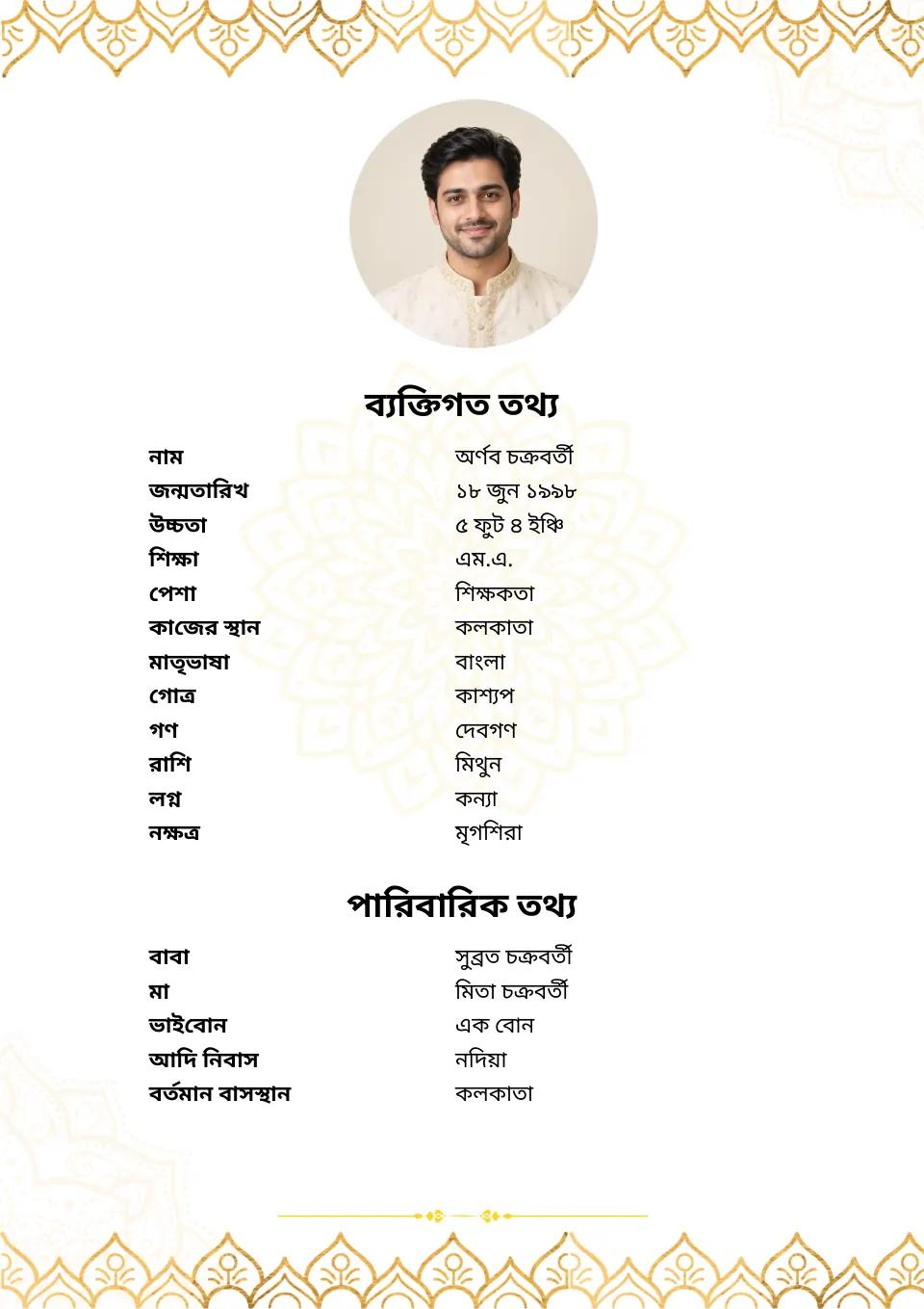 রয়্যাল গোল্ড লিফ: ছেলের বায়োডাটার সহজ নকশা