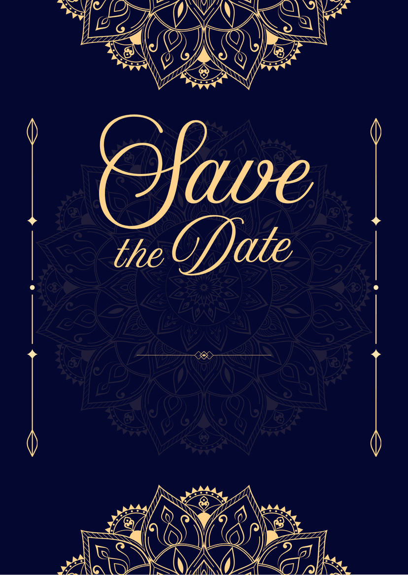Blue and Gold Wedding Invitation Save the Date Page