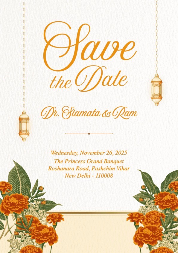 Gold and Orange Wedding Invitation Save the Date Page