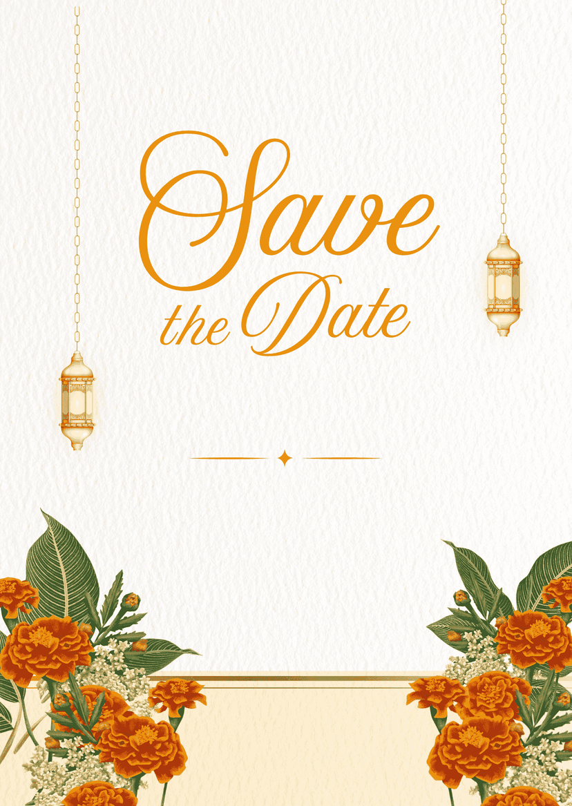 Gold and Orange Wedding Invitation Save the Date Page