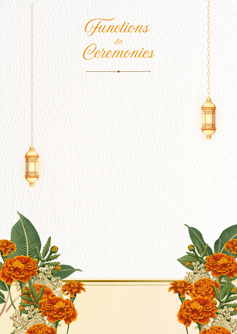 Gold and Orange Wedding Invitation Functions Page