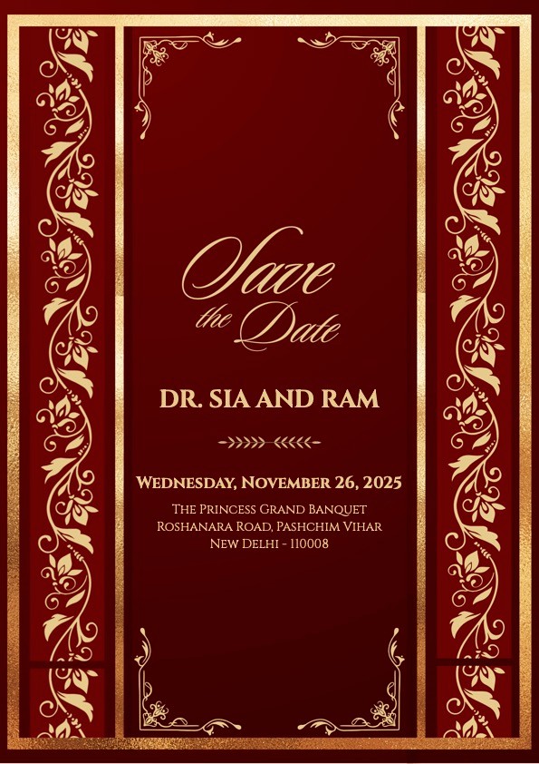 Red and Gold Wedding Invitation Save the Date Page