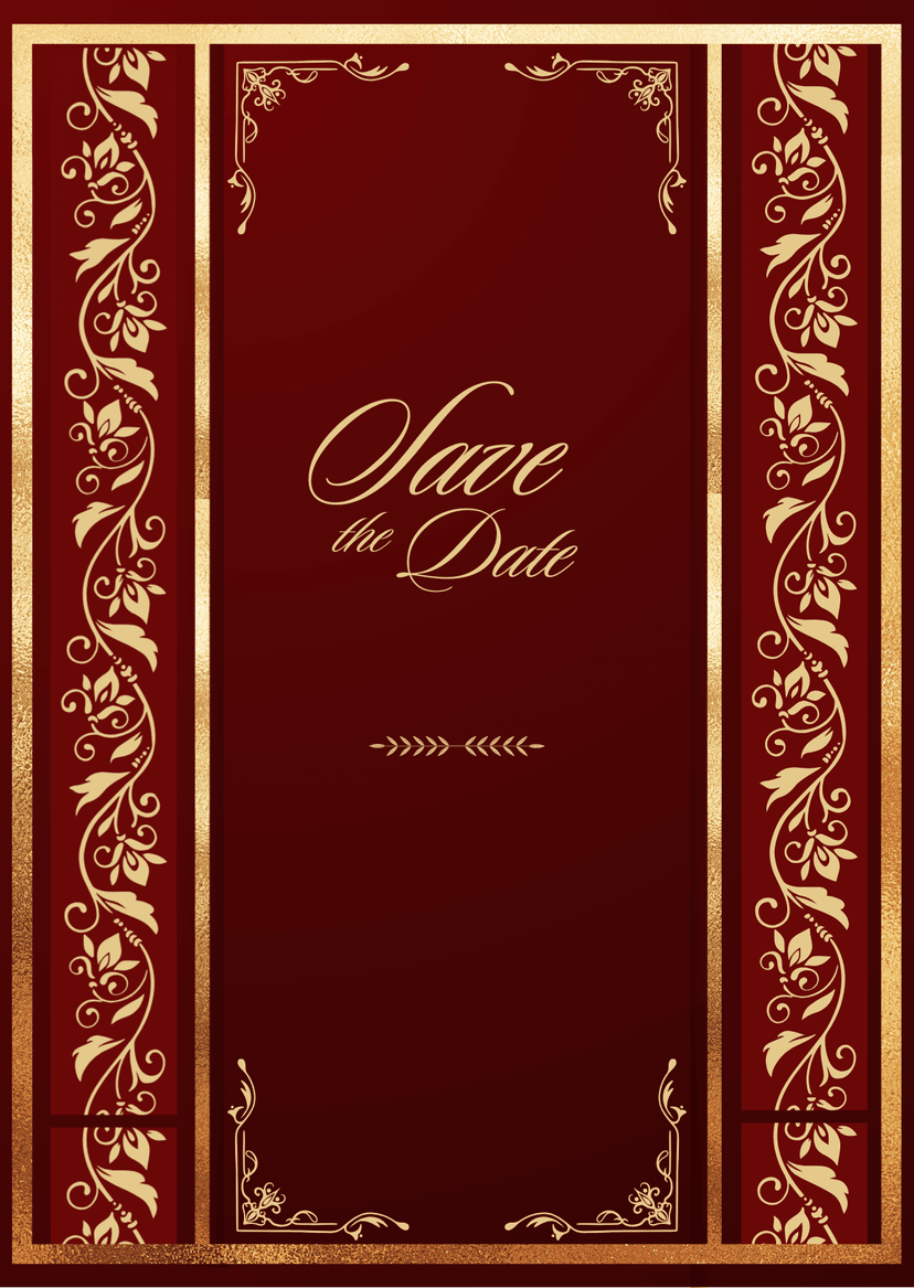Red and Gold Wedding Invitation Save the Date Page
