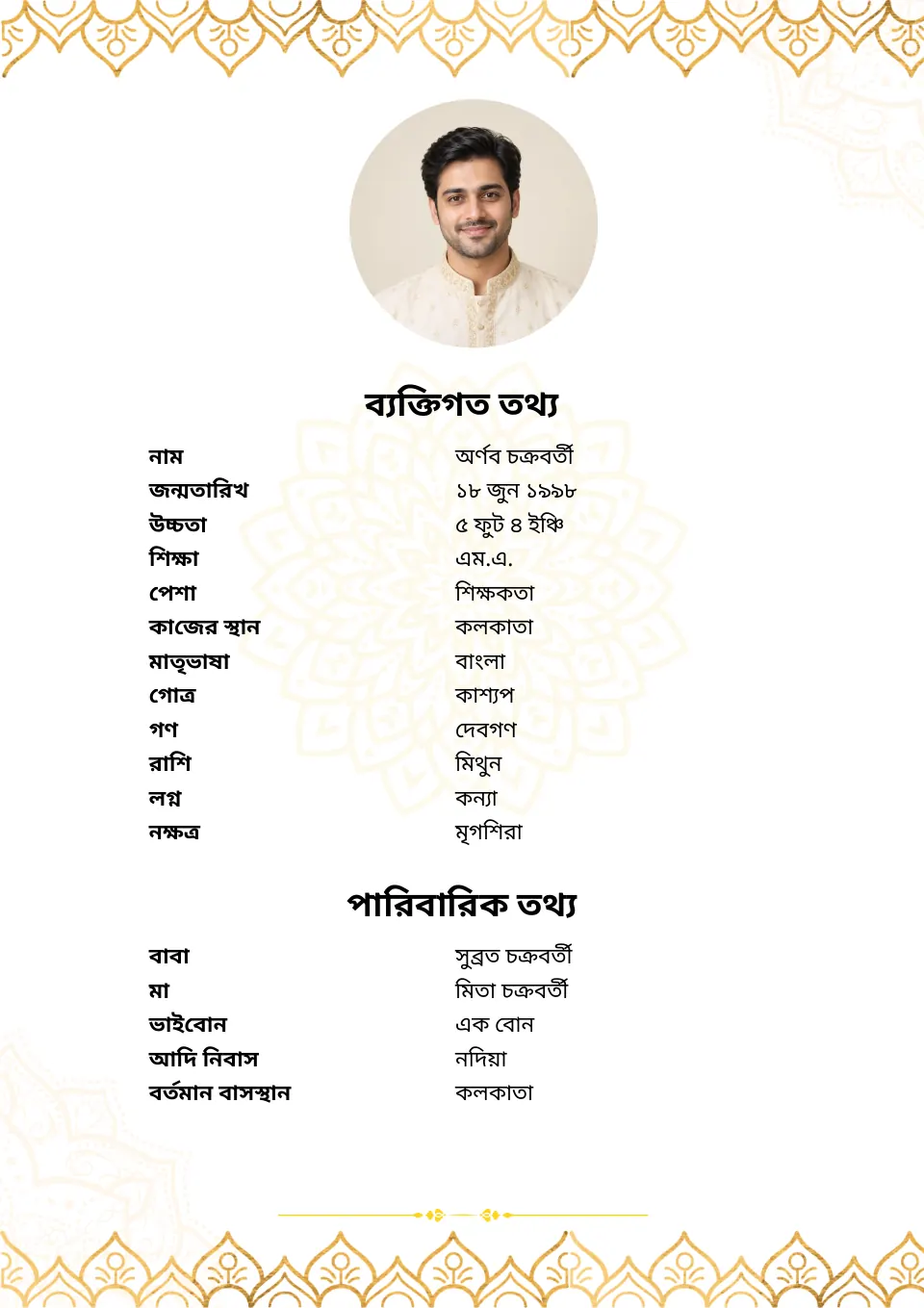 বাংলা বিয়ের বায়োডাটার নমুনা: রয়্যাল গোল্ড লিফ